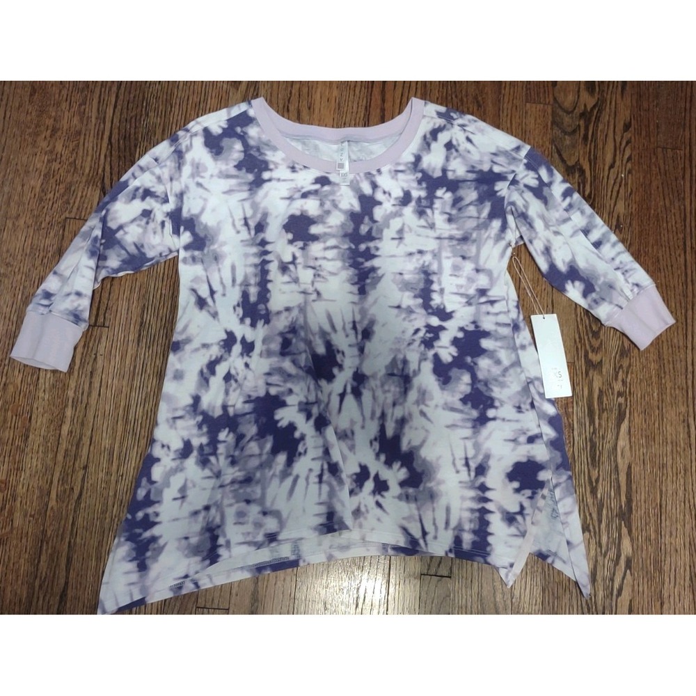 NWT LuLaRoe Cozy Kate Sharkbite Top XXS Purple Tie Dye 3/4 Sleeve Soft Knit